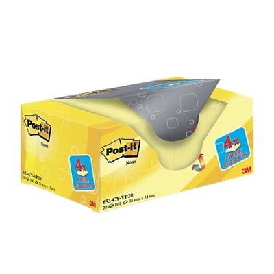 Post-it Sticky Notes 38 x 51 mm Canary Yellow 100 Sheets Value Pack 16 + 4 Free