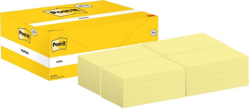 Post-it Sticky Notes 127 x 76 mm Canary Yellow Value Pack 100 Sheets 16 + 4 Free
