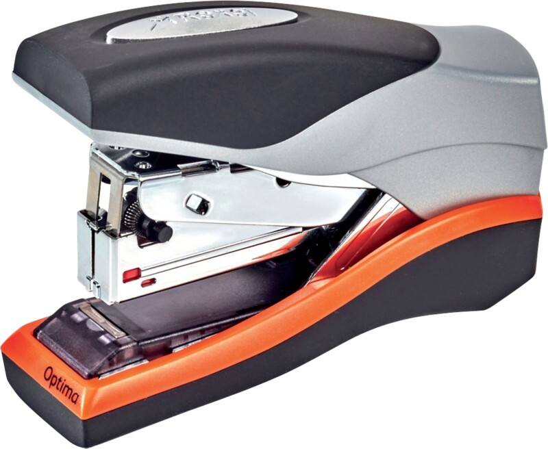 Rexel Optima 40 Compact Flat Clinch Stapler 2103357 Half Strip Silver, Orange 40 Sheets Optima 26/6 Metal, Plastic