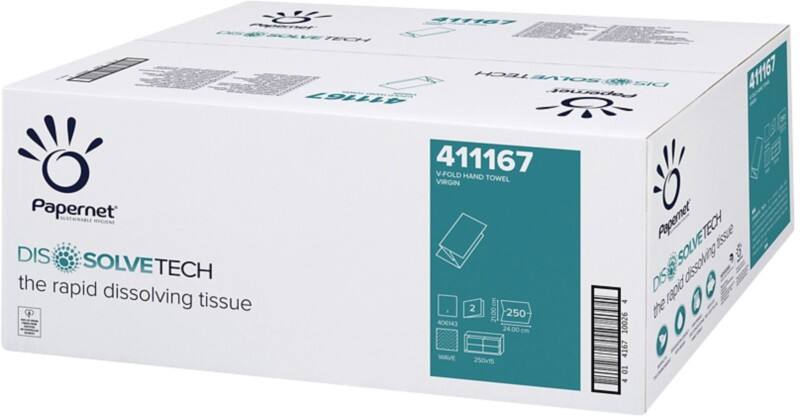 Papernet Dissolve Tech  Paper Hand Towels V-fold White 2 Ply 411167 250 Sheets Pack of 15