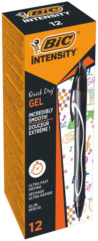 BIC Gel-ocity Quick Dry Retractable Rollerball Pen Black 0.3 mm Medium Rollerball Non Refillable Pack of 12