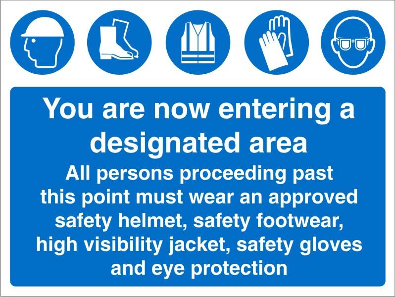 Mandatory Sign PPE Area Freestanding PVC (Polyvinyl Chloride) 30 x 40 cm