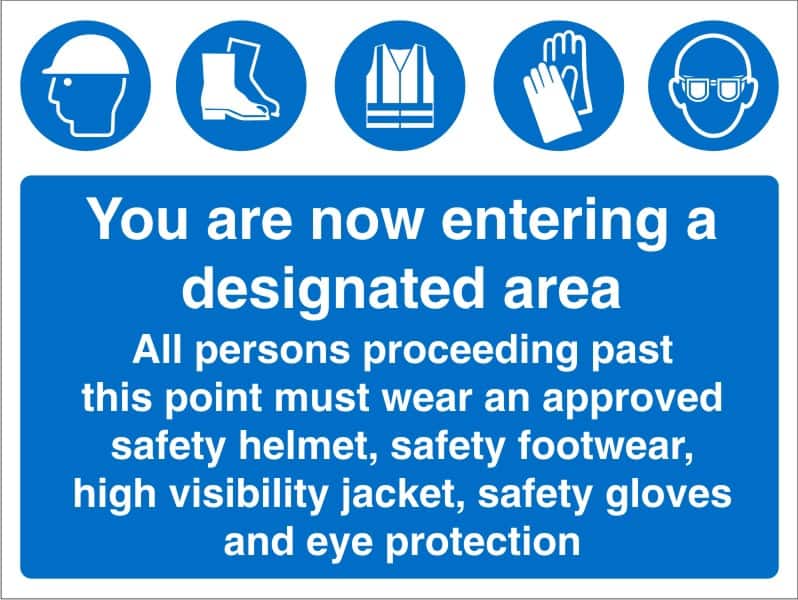 Mandatory Sign PPE Area Freestanding PVC (Polyvinyl Chloride) 45 x 60 cm