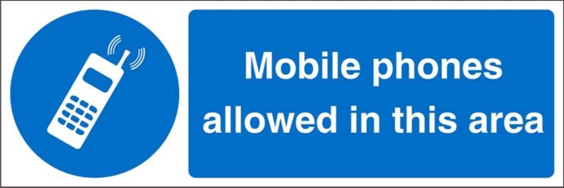 Mandatory Sign Mobiles Allowed Freestanding Corrugated Board 20 x 60 cm