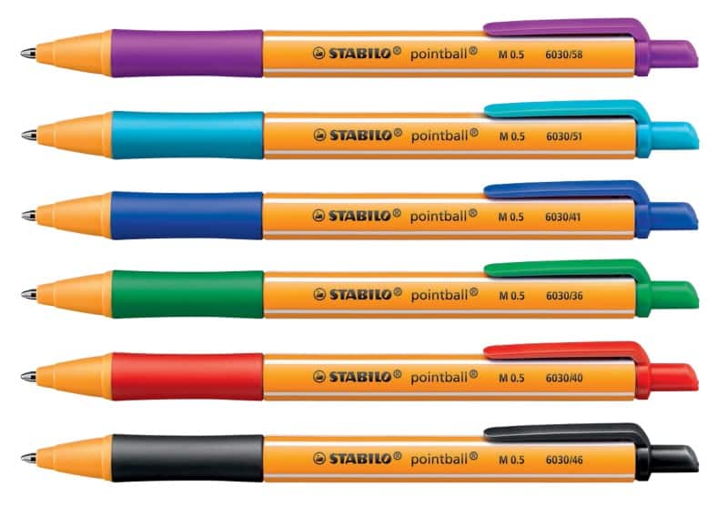 STABILO Pointball Retractable Ballpoint Pen Assorted 0.5 mm Medium Ballpoint Refillable  Pack of 6