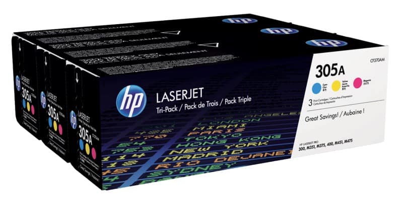 HP 305A Original Toner Cartridge CF370AM Cyan, Magenta, Yellow Multipack Pack of 3