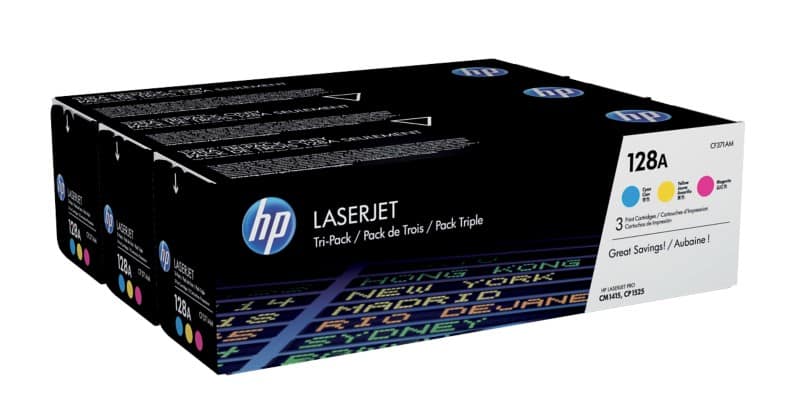 HP 128A Original Toner Cartridge CF371AM Cyan, Magenta, Yellow Pack of 3 Multipack
