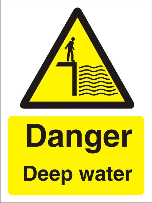 Warning Sign Deep Water Adhesive Plastic 30 x 20 cm