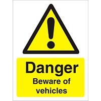 Warning Sign Beware Of Vehicles Vinyl 20 x 15 cm