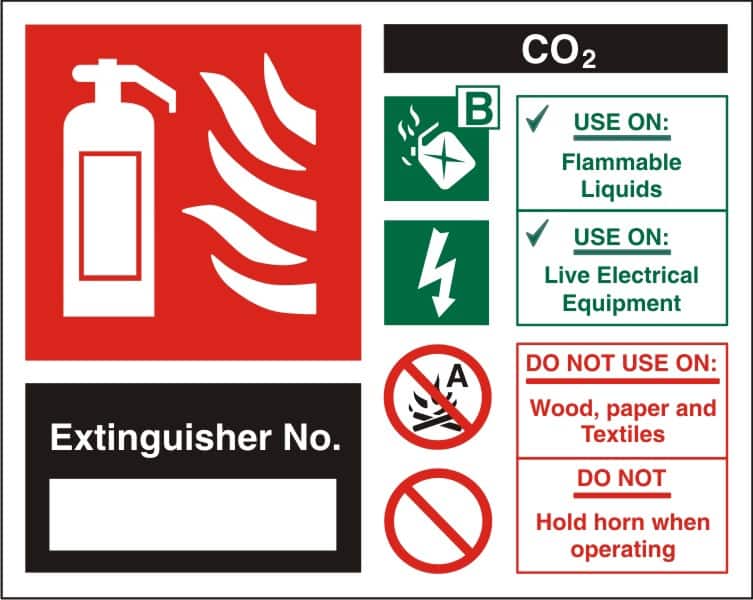 Fire Extinguisher Sign Co2 Extinguisher No. Adhesive Plastic 12 x 15 cm