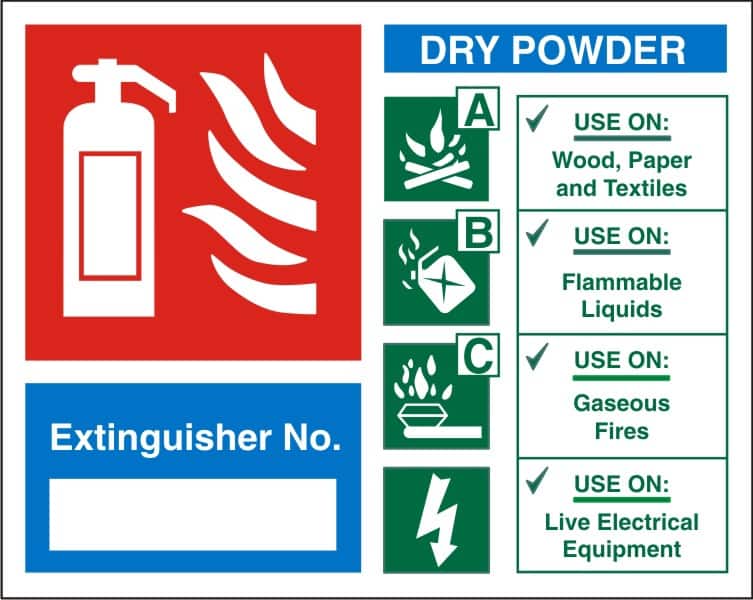 Fire Extinguisher Sign Dry Powder Extinguisher No. Adhesive Plastic 12 x 15 cm