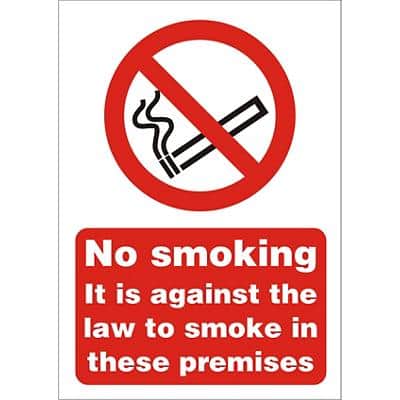 Prohibition Sign Against The Law to Smoke on These Premises Self Adhesive Plastic 21 x 29.7 cm