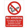 Prohibition Sign Against The Law to Smoke on These Premises Self Adhesive A4 Plastic 21 x 29.7 cm