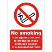 Prohibition Sign Against The Law to Smoke on These Premises Self Adhesive A4 Plastic 21 x 29.7 cm