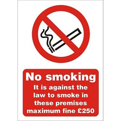 Prohibition Sign Against the Law to Smoke on these Premises A4 Vinyl 21 x 29.7 cm