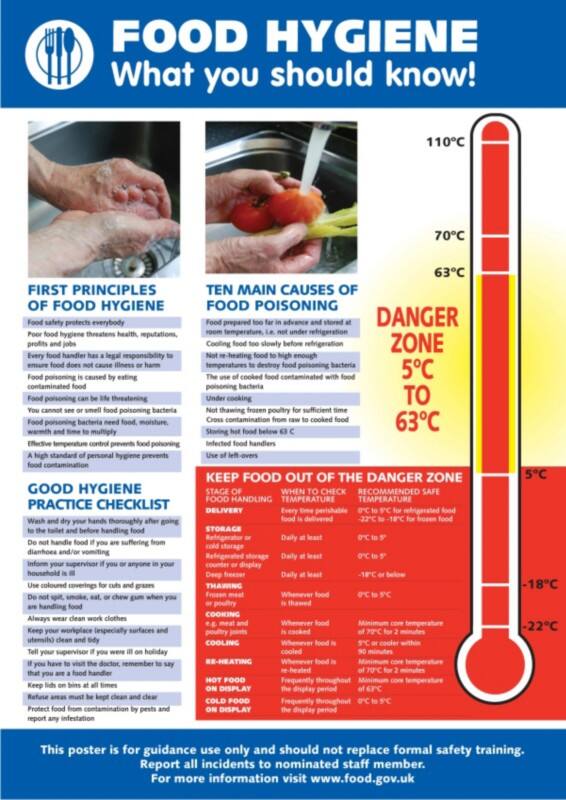Health and Safety Poster Food Hygiene Adhesive Vinyl 42 x 59.4 cm