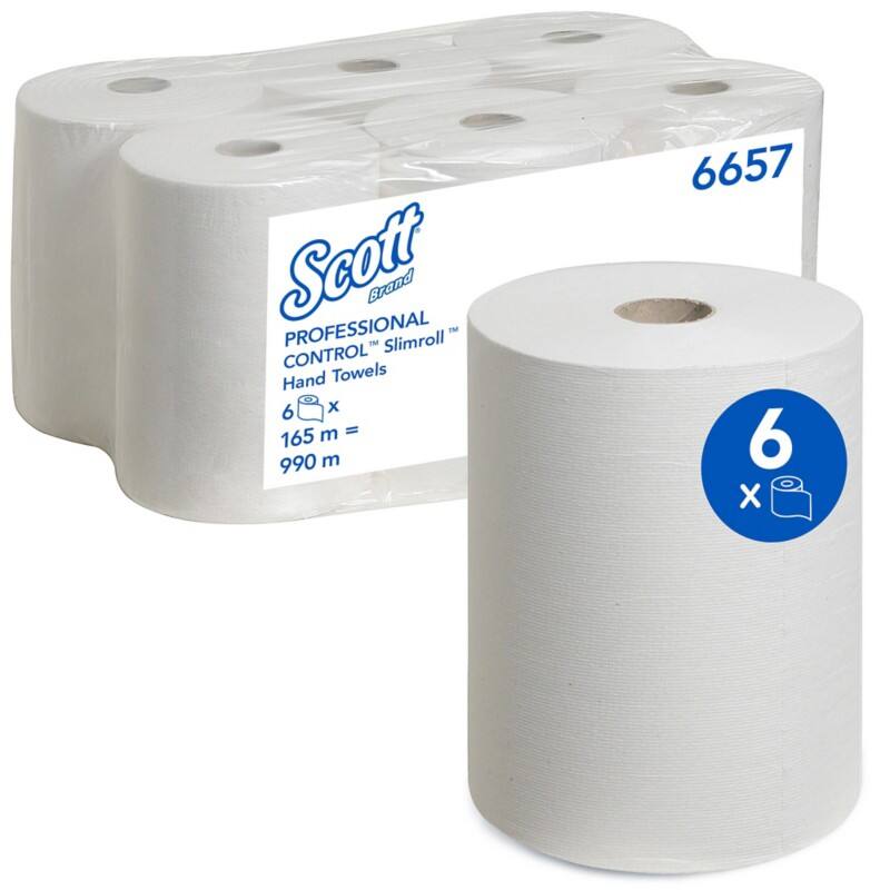 Scott Slimroll  Paper Hand Towels Rolled White 1 Ply 990 m 6657 165 m Pack of 6