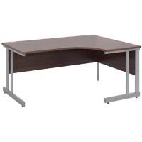 Corner Right Hand Design Ergonomic Desk with Walnut MFC Top and Silver Frame Adjustable Legs Momento 1600 x 1200 x 725 mm