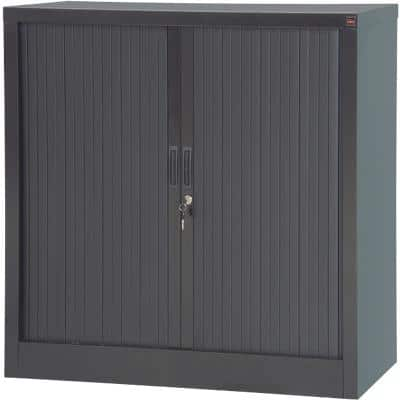 Realspace Tambour Cupboard Lockable with 1 Shelf Steel 1000 x 450 x 1000mm Black