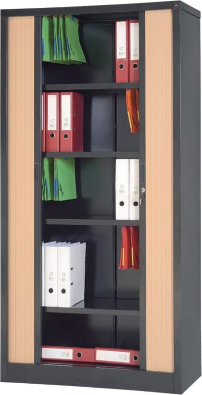 Viking Realspace RS Pro Tambour Cupboard Steel 4 Shelves Lockable 1,000 x 450 x 1,980 mm Black, Brown