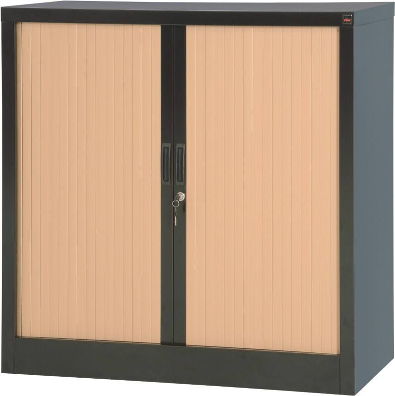Realspace Tambour Cupboard Lockable with 1 Shelf Steel 1000 x 450 x 1000mm Black, Brown