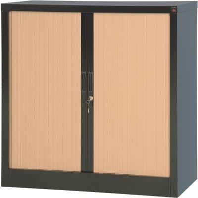 Realspace Tambour Cupboard Lockable with 1 Shelf Steel 1000 x 450 x 1000mm Black, Brown