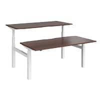 Elev8² Rectangular Sit Stand Back to Back Desk with Walnut Melamine Top and White Frame 4 Legs Touch 1600 x 1650 x 675 - 1300 mm