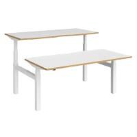 Elev8² Rectangular Sit Stand Back to Back Desk with White & Oak Coloured Melamine Top and White Frame 4 Legs Touch 1600 x 1650 x 675 - 1300 mm