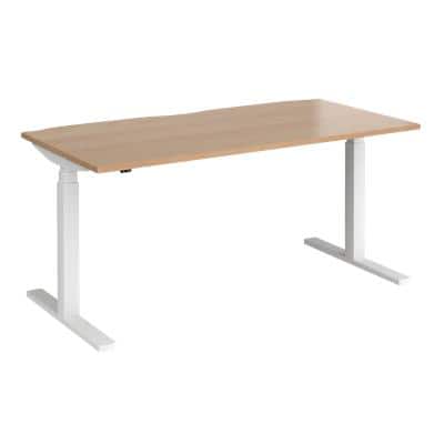 Elev8 Rectangular Sit Stand Single Desk with Beech Coloured Melamine Top and White Frame 2 Legs Touch 1600 x 800 x 675 - 1300 mm