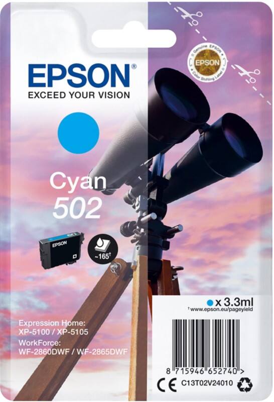 Epson 502 Original Ink Cartridge C13T02V24010 Cyan