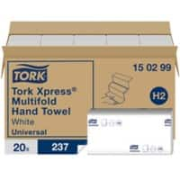 Tork Universal 100% Recycled Hand Towels H2 M-fold White 2 Ply 150299 20 Packs of 237 Sheets