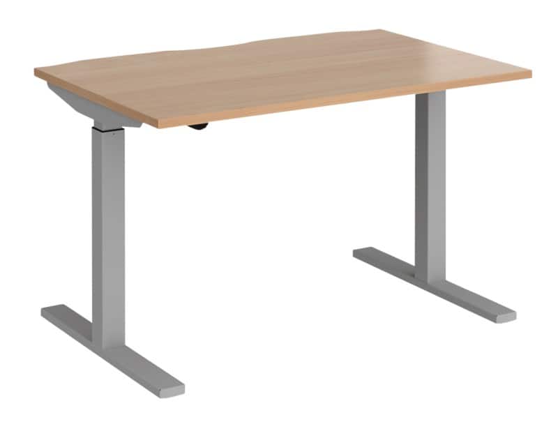 Elev8â² sit stand single desk with beech coloured melamine top and silver frame 2 legs mono 1200 x 800 x 675 - 1175 mm