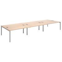 Dams International Rectangular Triple Back to Back Desk with Beech Coloured Melamine Top and Silver Frame 4 Legs Connex 4800 x 1600 x 725mm