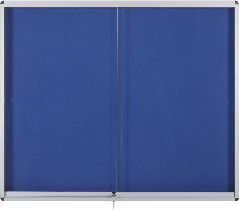 Bi-Office Exhibit Indoor Lockable Notice Board Non Magnetic 8 x A4 Wall Mounted Lockable 96.7 (W) x 70.6 (H) cm Blue