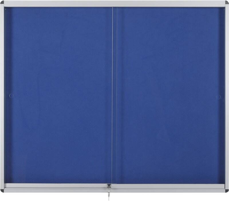 Bi-Office Exhibit Indoor Lockable Notice Board Non Magnetic 12 x A4 Wall Mounted Lockable 96.7 (W) x 92.6 (H) cm Blue