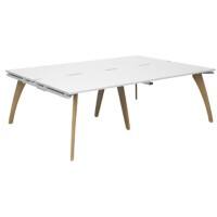 Dams International Rectangular Double Back to Back Desk with White Melamine Top and White Frame 4 Solid Oak Legs Fuze 2400 x 1600 x 725 mm