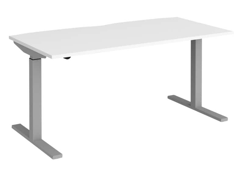 Elev8² Sit Stand Single Desk with White Melamine Top and Silver Frame 2 Legs Mono 1600 x 800 x 675 - 1175 mm