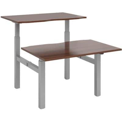 Elev8² Sit Stand Back to Back Desk with Walnut Melamine Top and Silver Frame 4 Legs Mono 1650 x 1200 x 675 - 1175 mm