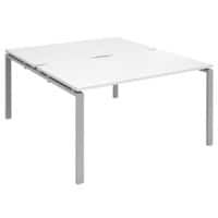 Dams International Rectangular Back to Back Desk with White Melamine Top and Silver Frame 4 Legs Adapt II 1400 x 1600 x 725 mm