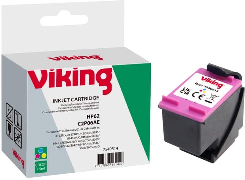 Viking 62 Compatible HP Ink Cartridge C2P06AE Cyan, Magenta, Yellow