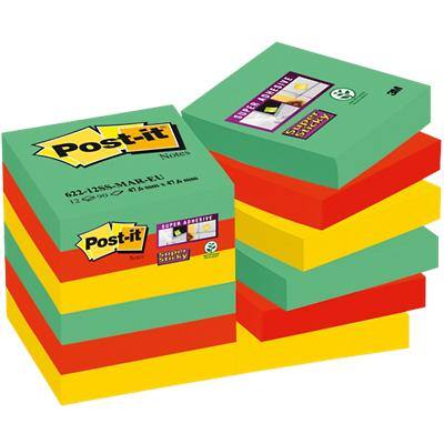 Post-it Super Sticky Notes 47.6 x 47.6 mm Marrakesh Assorted Colours 12 Pads of 90 Sheets