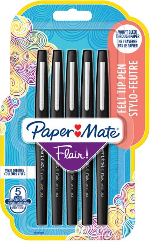 PaperMate Fineliner Pen Flair 0.7 mm Black Pack of 5