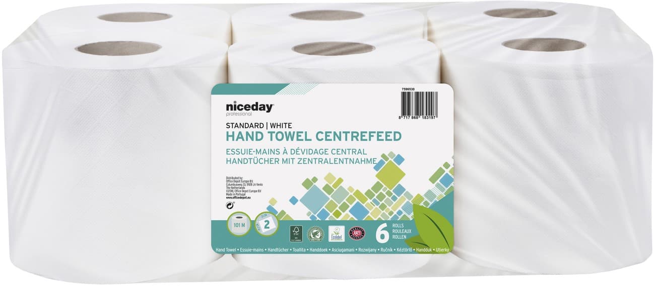 Niceday Professional Towel Roll Standard 2 Ply White Pack of 6
