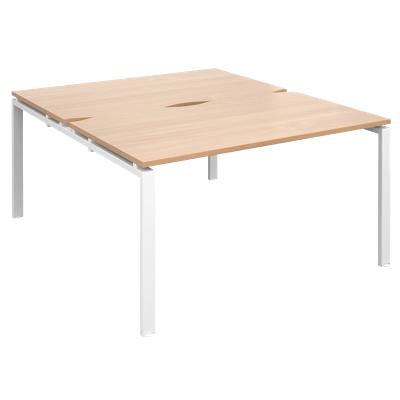 Dams International Rectangular Back to Back Desk with Beech Coloured Melamine Top and White Frame 4 Legs Adapt II 1400 x 1600 x 725mm