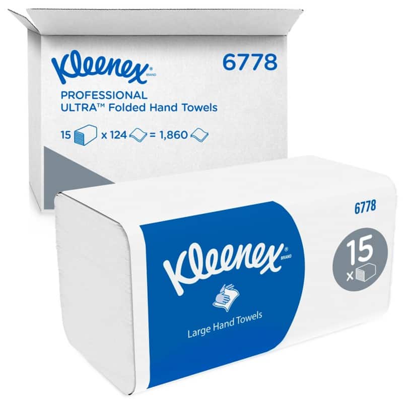 Kleenex Large  Paper Hand Towels V-fold White 2 Ply 6778  124 Sheets Pack of 15