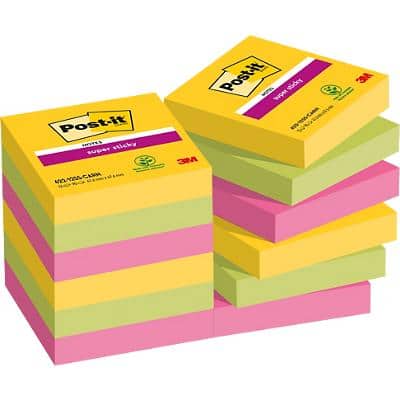 Post-it Rio De Janeiro Super Sticky Notes 47.6 x 47.6 mm Assorted Colours Square 12 Pads of 90 Sheets
