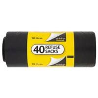 polylina Light Duty Bin Bags 70 L 60% Recycled Black Polyethylene 13 Microns Pack of 40