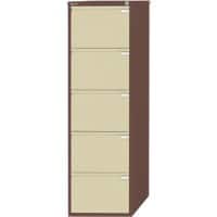 Bisley Steel Filing Cabinet with 5 Lockable Drawers 470 x 620 x 1,511 mm Brown, Cream