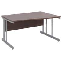 Freeform Right Hand Design Wave Desk with Walnut MFC Top and Silver Frame Adjustable Legs Momento 1400 x 990 x 725 mm