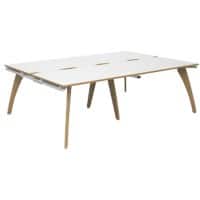 Dams International Rectangular Double Back to Back Desk with White Melamine Top, Oak Edging and White Frame 4 Solid Oak Legs Fuze 2400 x 1600 x 725 mm